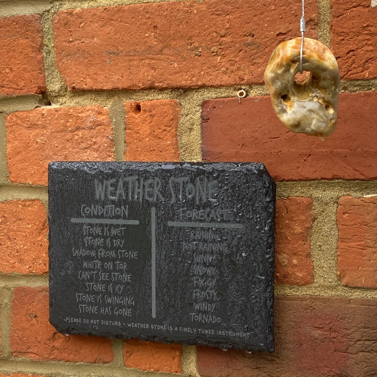 Hag stone forecasting set shown in rainy conditions, perfect for garden walls