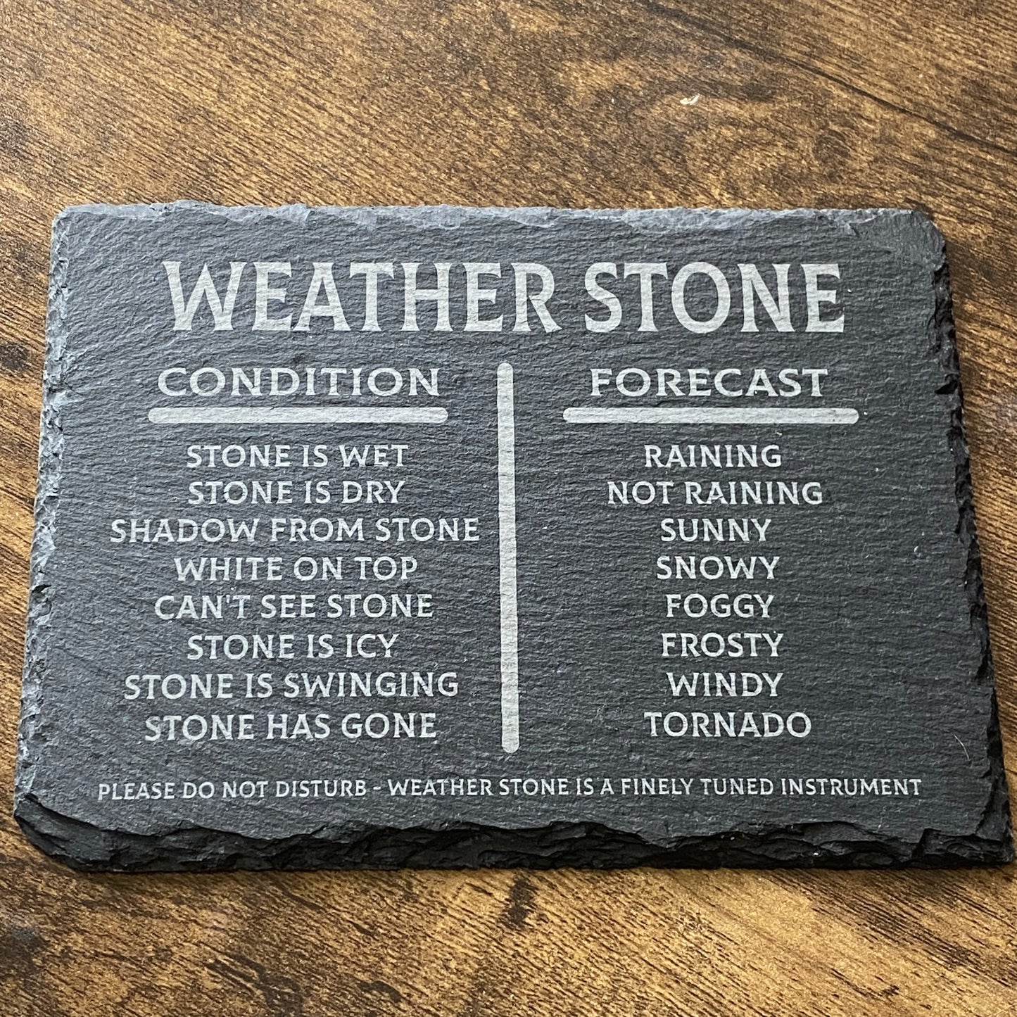 Classic engraved slate weather plaque with hanging hag stone for outdoor display