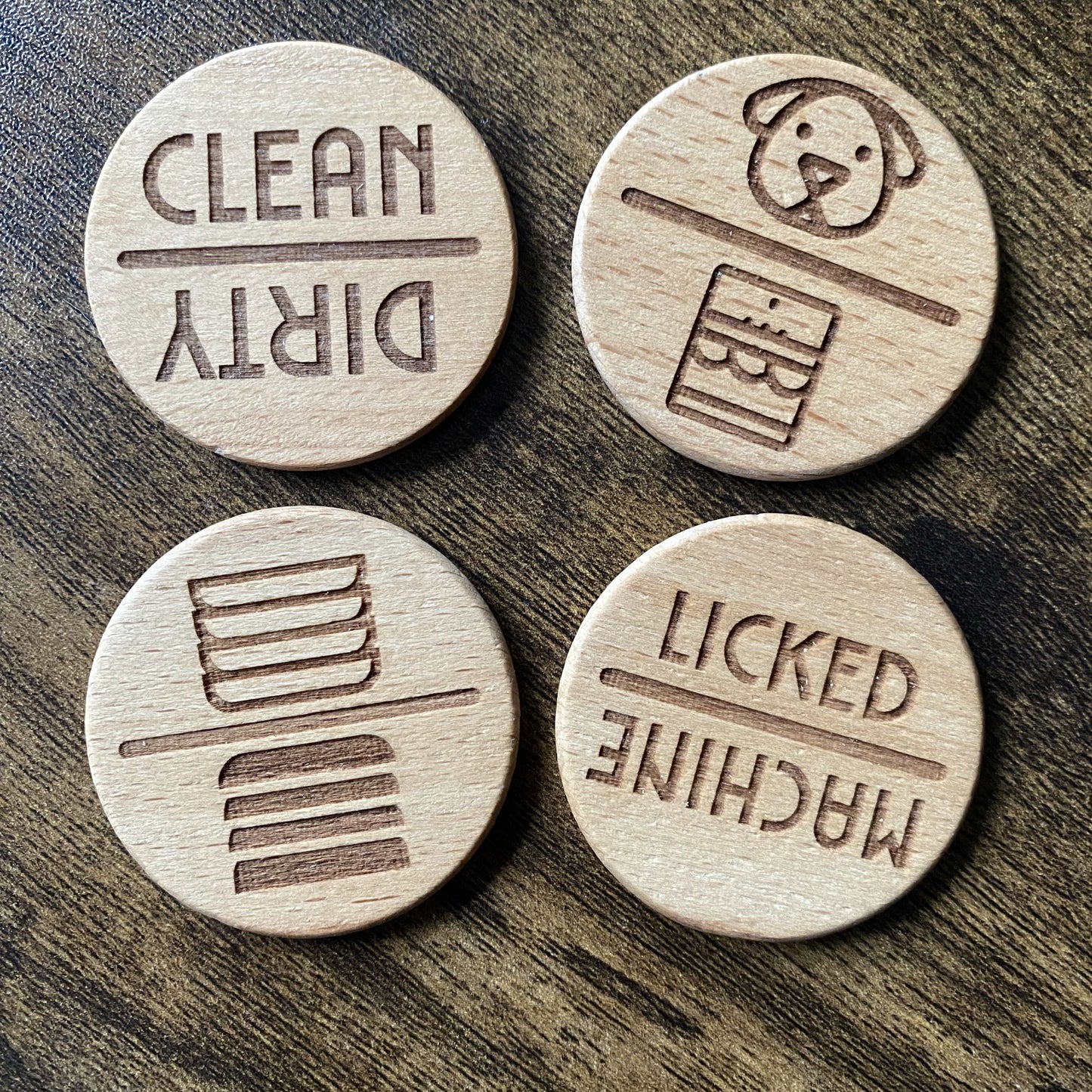Flat lay of all four dishwasher spinner dial designs side by side