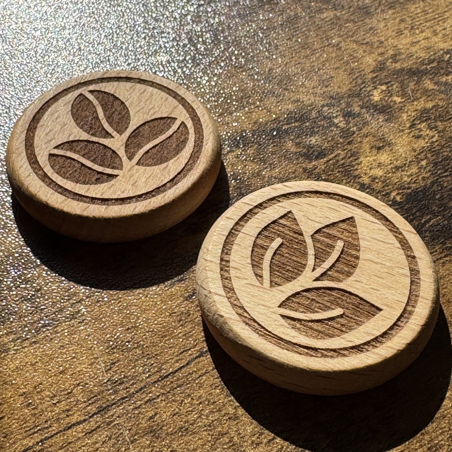 Tea or Coffee Decision Maker Coin - Beans Design - Engraved wooden coin with coffee bean illustration