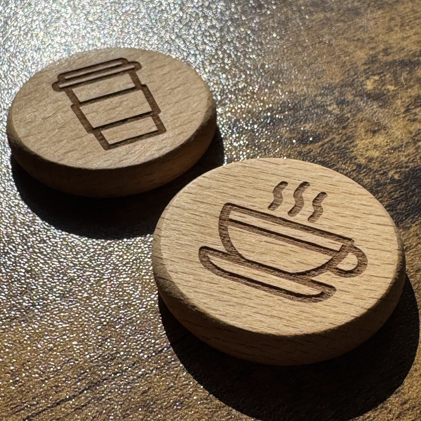 Tea or Coffee Decision Maker Coin - Outline Design - Engraved wooden coin to decide between tea and coffee
