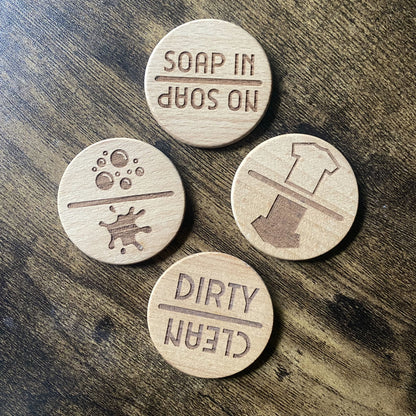 A top-down view showing all four Spinning Chore Reminders, each featuring unique designs for different laundry tasks.