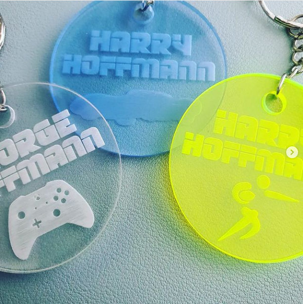 Custom bespoke wooden bag tags engraved with personalised names