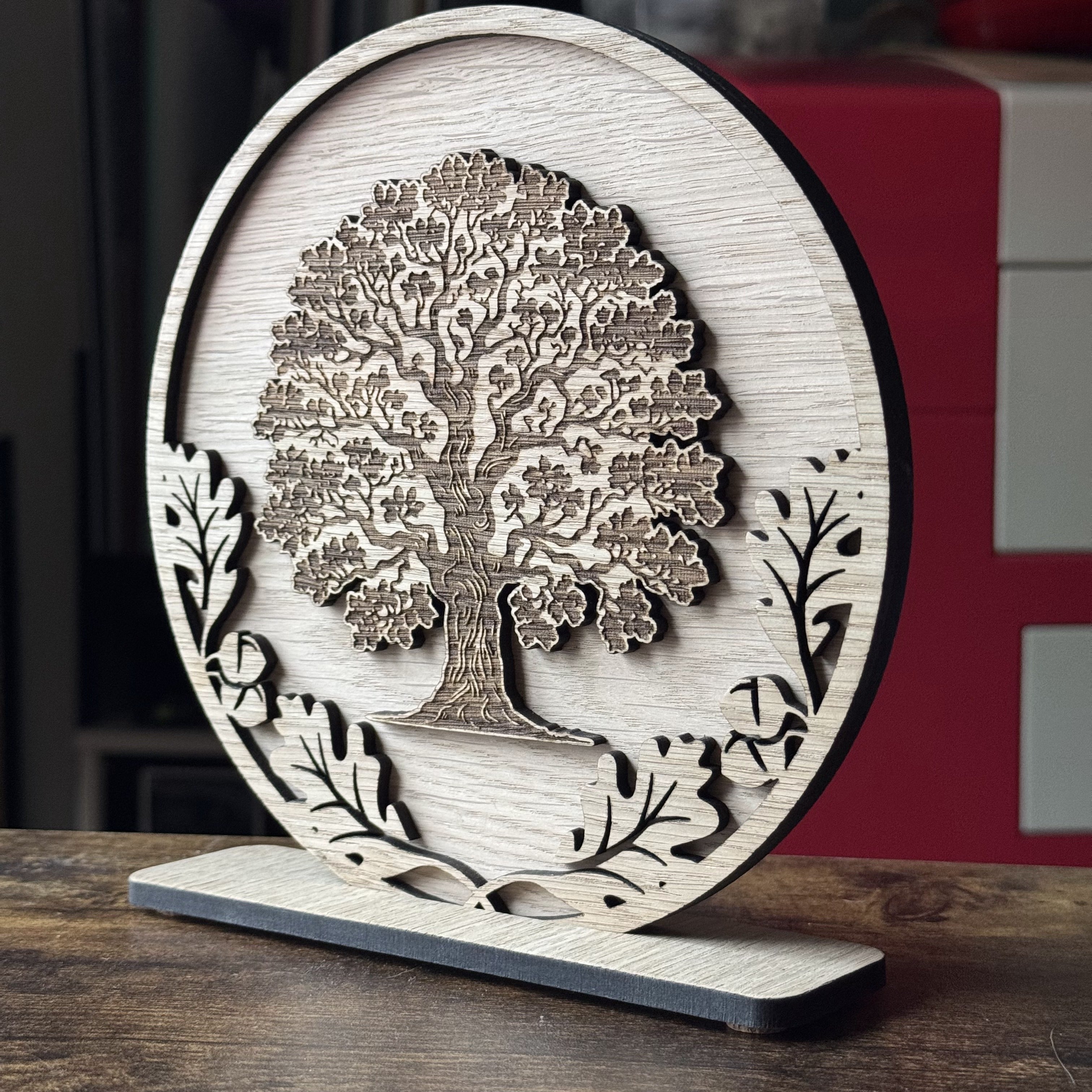 Personalised oak-themed retirement plaque with stand – engraved wooden presentation gift to mark a special milestone