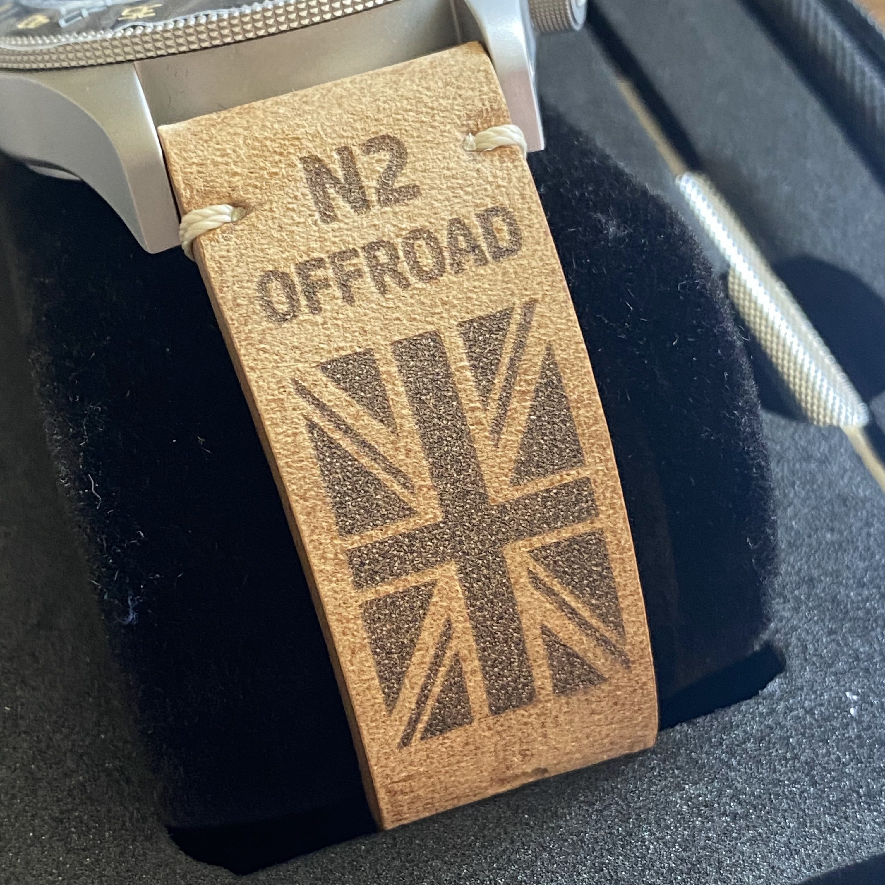 Personalised leather watch strap engraving – custom design to commemorate a special road trip or shared memory