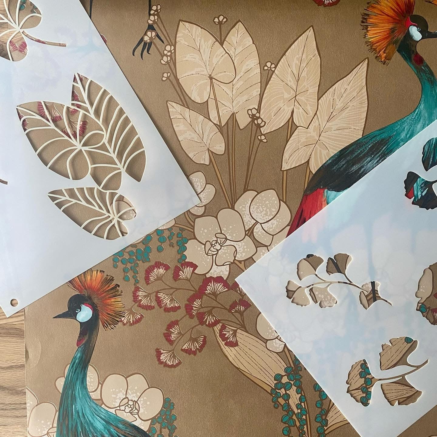 Custom laser-cut stencil created from wallpaper design, perfect for unique wall art or craft projects