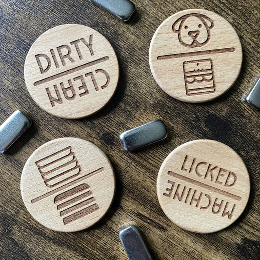 Top-down view of all four dishwasher spinner designs with self-adhesive buttons.