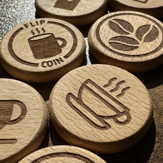 Close-up view of beautifully engraved details on Flip Coin – Tea or Coffee decision maker