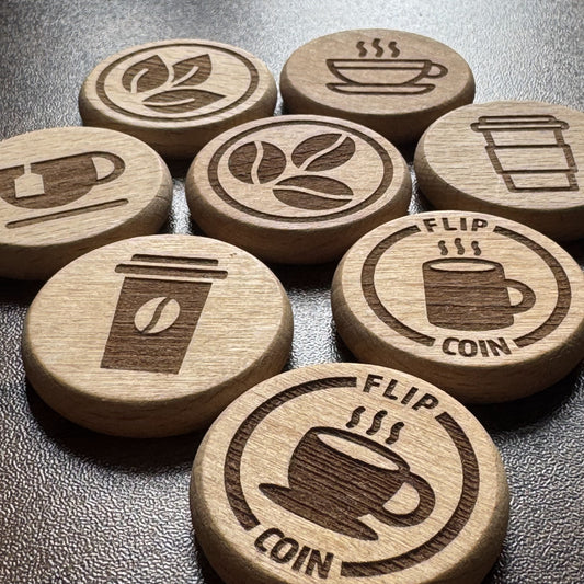 Flip Coin Decision Maker – Tea or Coffee, beautifully engraved solid wood coin