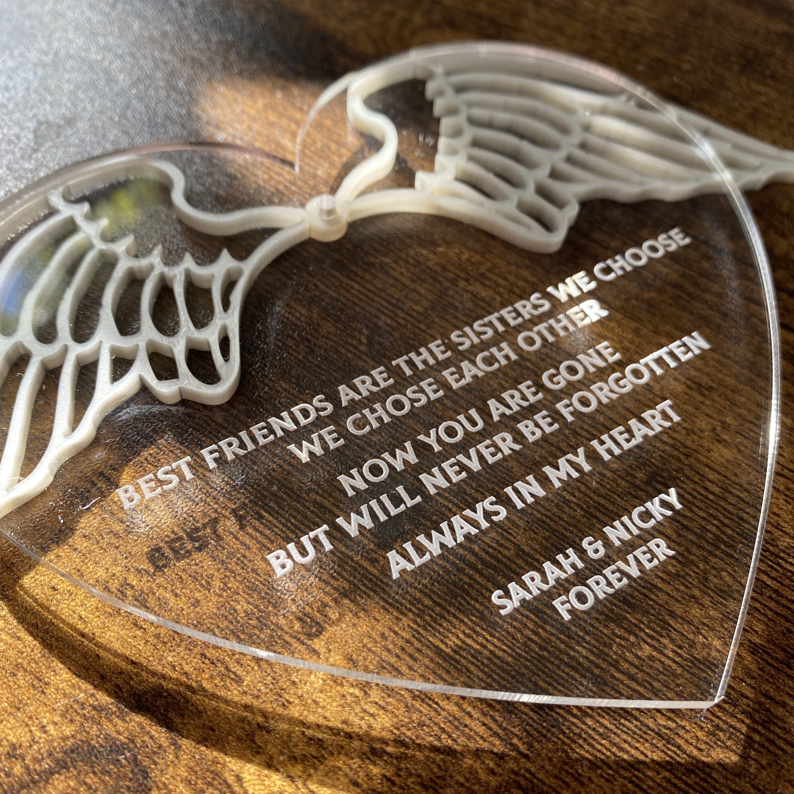 Bespoke memorial token designed for grave placement, engraved with a custom poem for a heartfelt tribute