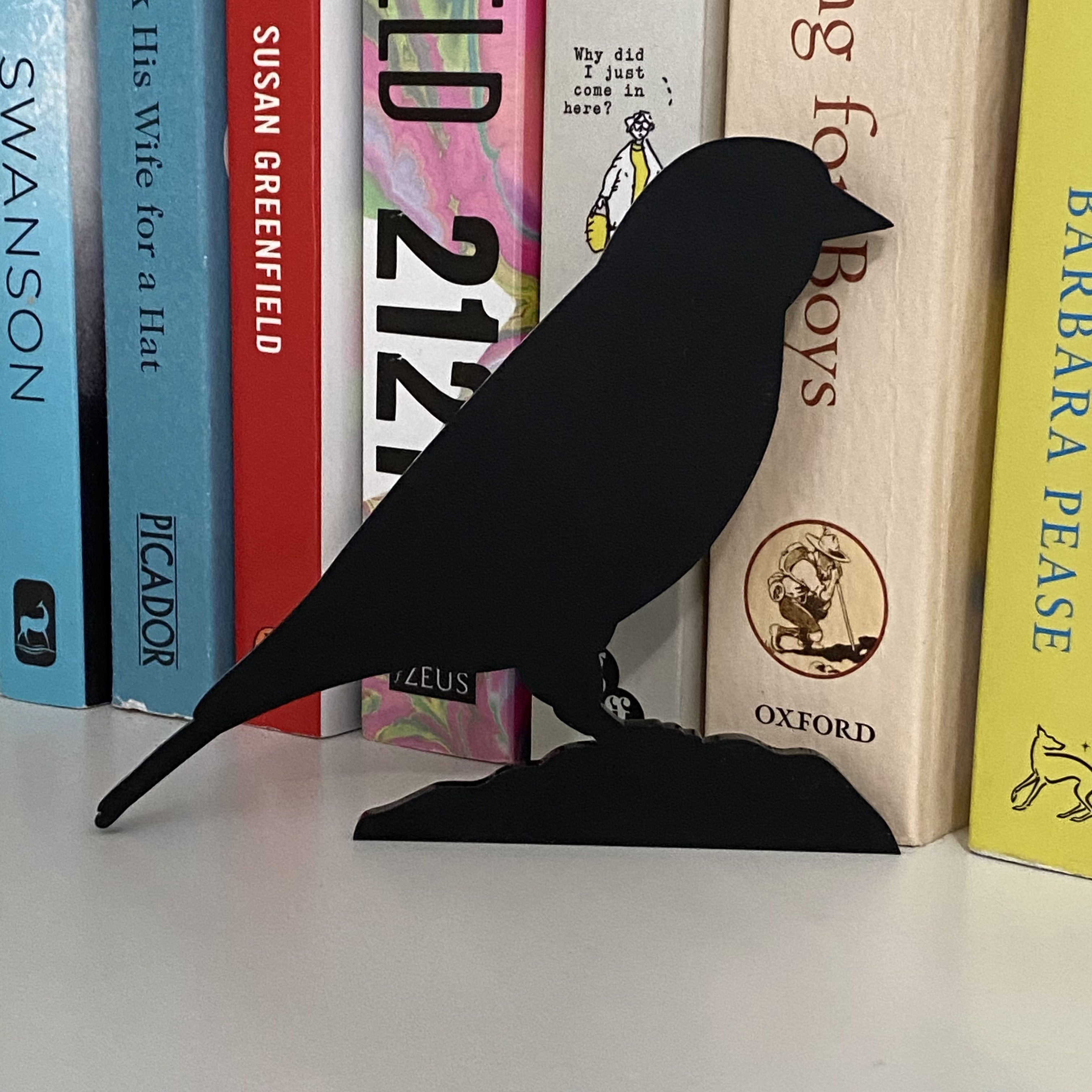 British goldfinch bird silhouette sculpture for garden or interior display on bookcase