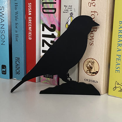 British goldfinch bird silhouette sculpture for garden or interior display on bookcase